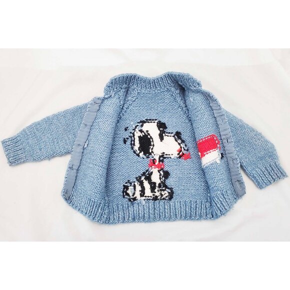 Vintage Toodler Snoopy Peanuts Handknit Cowichan Cardigan Heather Blue 2T - Picture 6 of 7